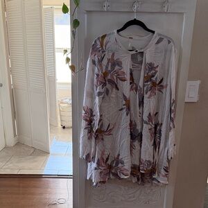 Free People Floral Blouse in Cream and Purple